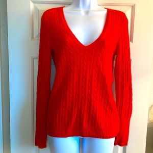 J Crew S orange/red V-neck cable knit sweater